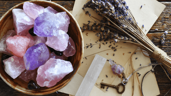 amethyst and rose quartz crystals