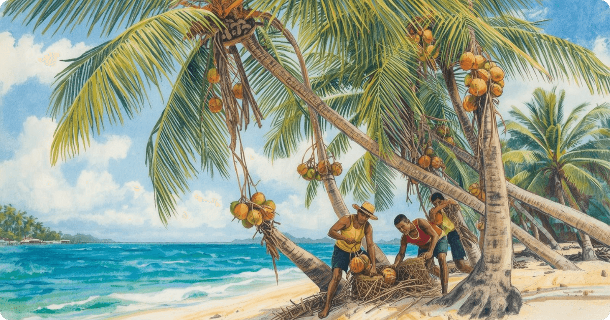 collecting coconuts