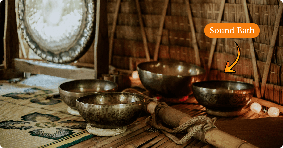 singing bowls set up for a healing sound bath