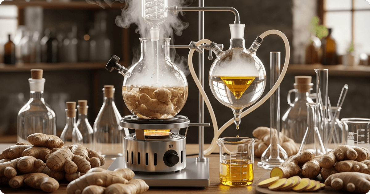 steam distillation of ginger essential oil