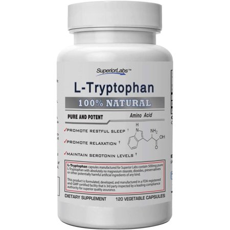 Superior Labs – Pure L-Tryptophan – 500mg 120 Vegetable Capsules – Non-GMO Dietary Supplement for Restful Sleep & Relaxation – Supports Feelings of Well Being and Healthy Circulation Circulation