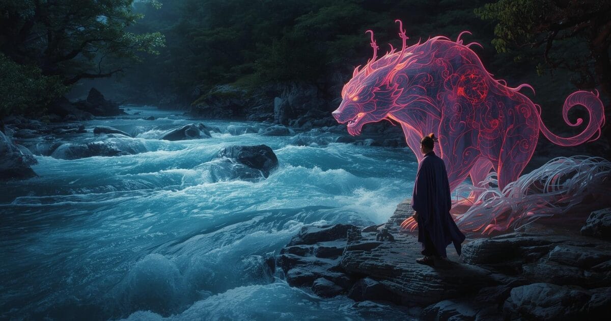 What is the message your animal totem wishes you to hear - Japanese man and stylised guardian