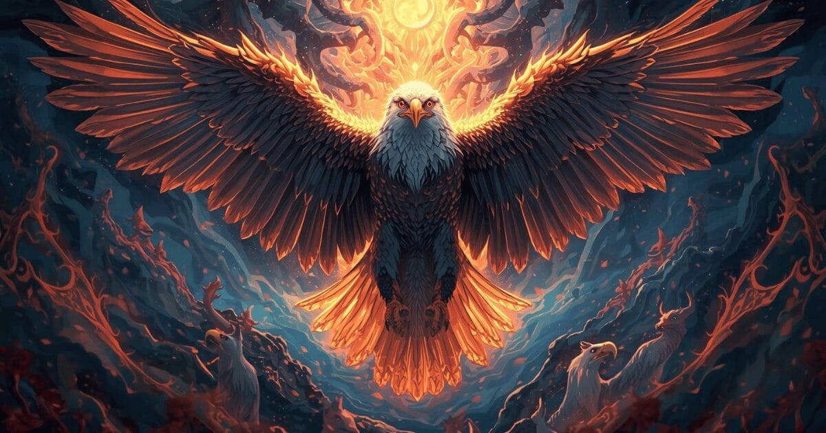 The eagle symbolizes strength, freedom, vision, and leadership, urging you to take a higher perspective, stay focused on goals, and embrace independence.