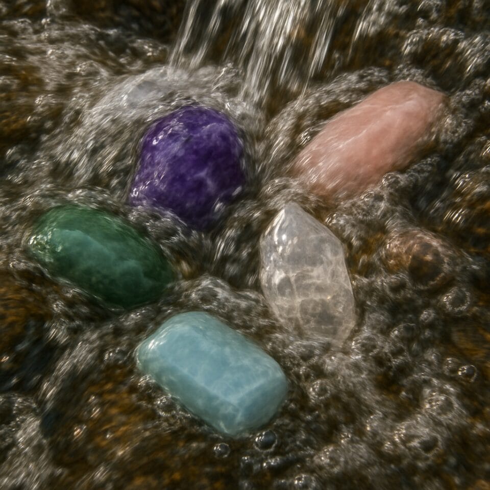 crystal cleansing in running water