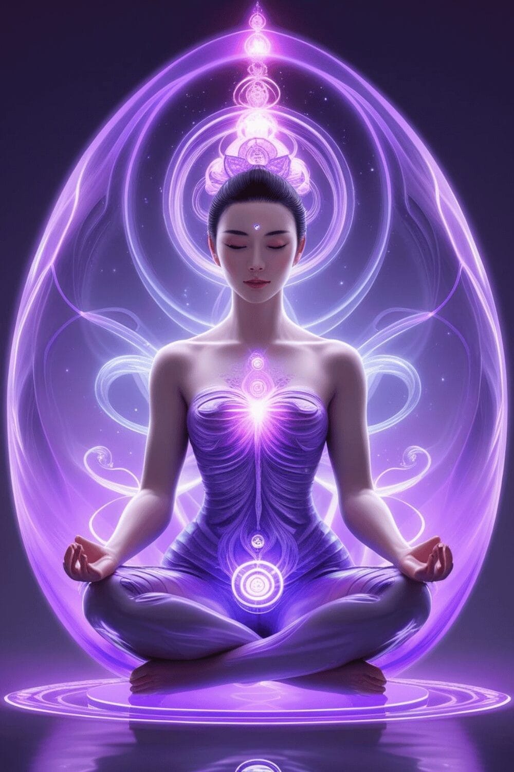 a person with a violet aura and activated crown chakra