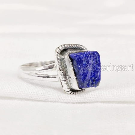 Natural Lapis Lazuli Ring Rough Lapis Lazuli Ring Afghani Lapis Bohemian Ring 925 Sterling Silver Womens Ring Christmas Thanksgiving Handmade Statement Jewelry Rough Gemstone Jewelry