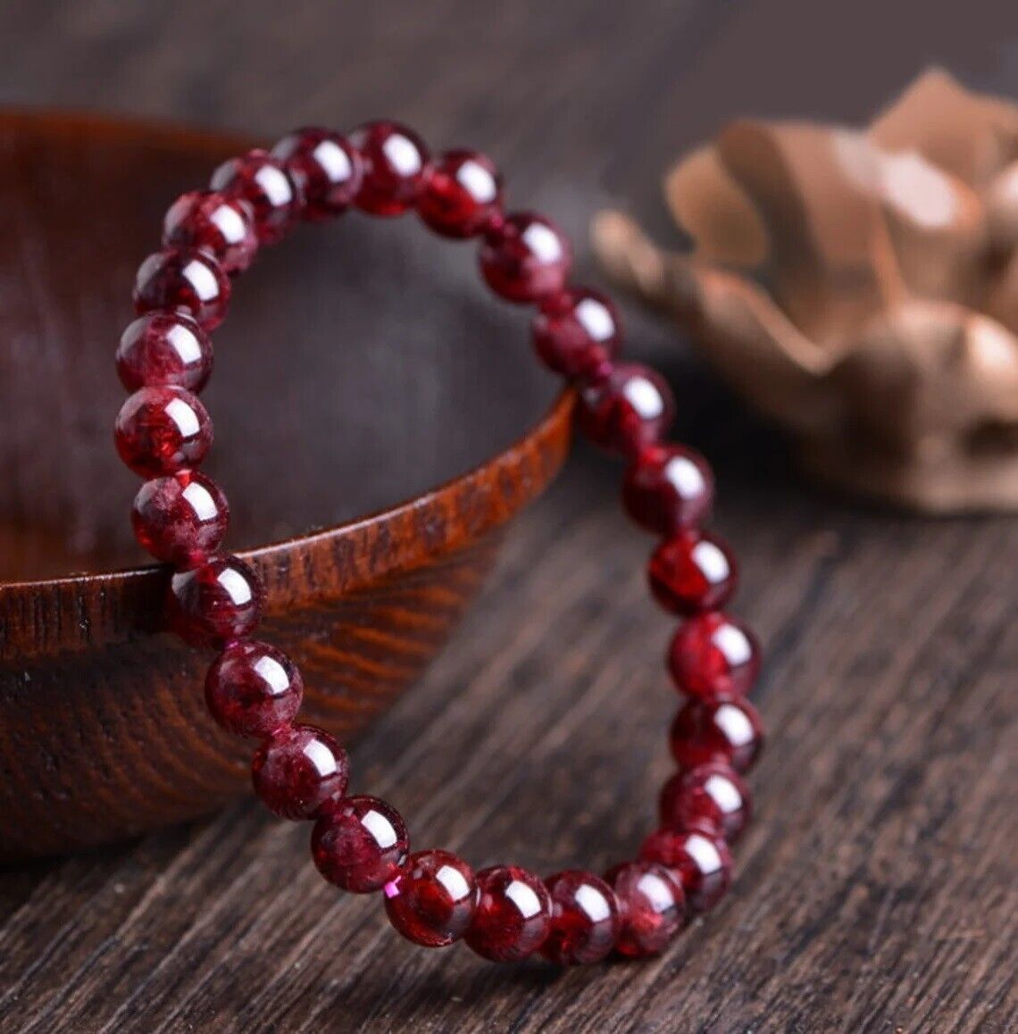 Natural Red Garnet Stone Beaded Bracelet Red Gemstone Stretch Healing Bracelet