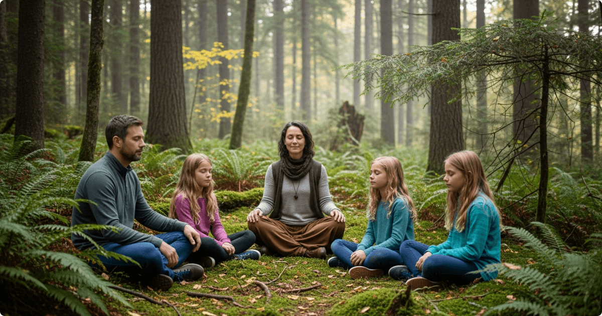 a family engages in forest bathing