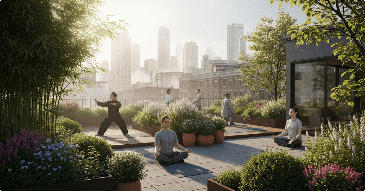 city center rooftop forest bathing