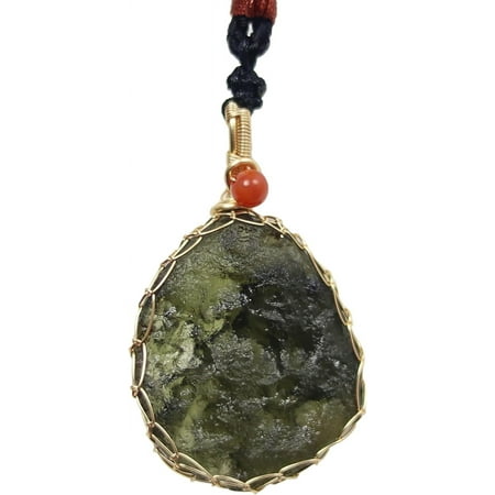 Moldavite Crystal 14K Gold Plated Necklace Raw Real Czech Meteorite Tektite Stone Healing Crystal Necklace Irregular Shape Green