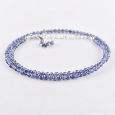 QNAVIC Natural Iolite Gemstone Micro Round Beads Dainty Choker Necklace Handmade Jewelry for Women Healing Chakra Crystals Birthday Gift for Her Silver Plated Chain 18 inch