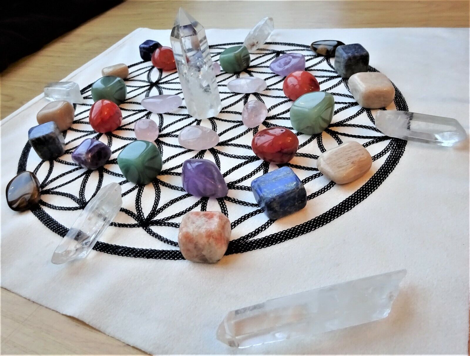 Crystal Grid Kit Set Velvet Cloth Love Protection Healing Reiki Sacred Geometry