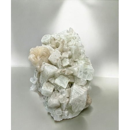 Rare Cubic Green Apophyllite with Stilbite Crystal Cluster