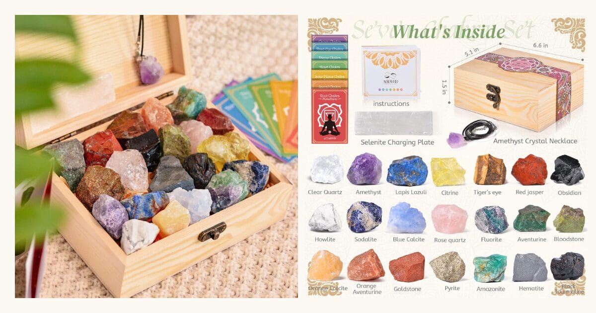 AOOVOO 31Pcs Real Crystals and Healing Stones with Crystal Necklace