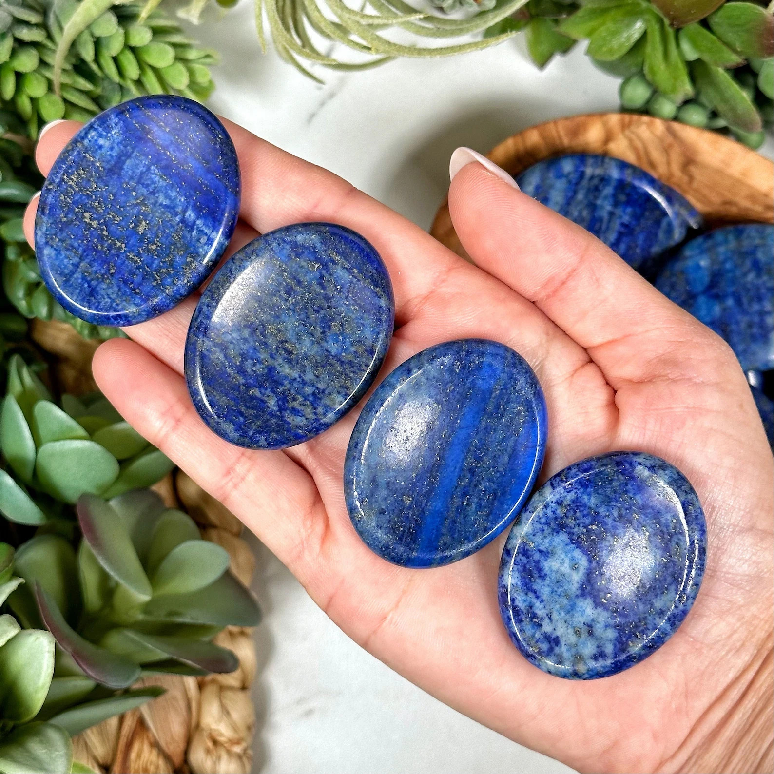 3pcs Lapis Lazuli Worry Stone Healing Palm Stone Energy Mineral Specimens Decor