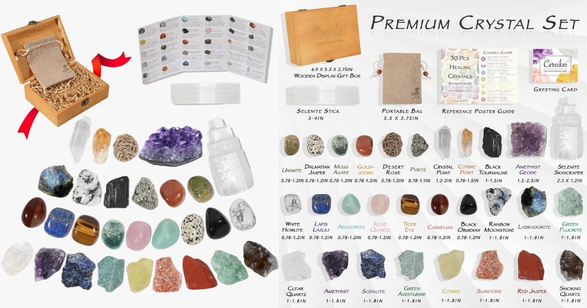 Cereikei 30 PCS Premium Crystals and Stones Set - chakra crystals set