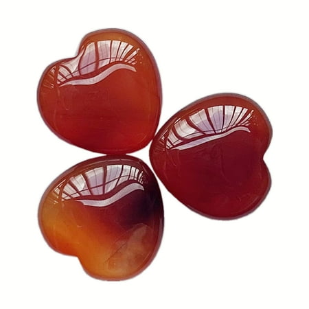 Bacatgem 3 Pcs Natural Carnelian Pocket Palm Thumb Healing Crystal Heart Love Worry Stones 1 inches Reiki Balancing Crystal and Healing Stones