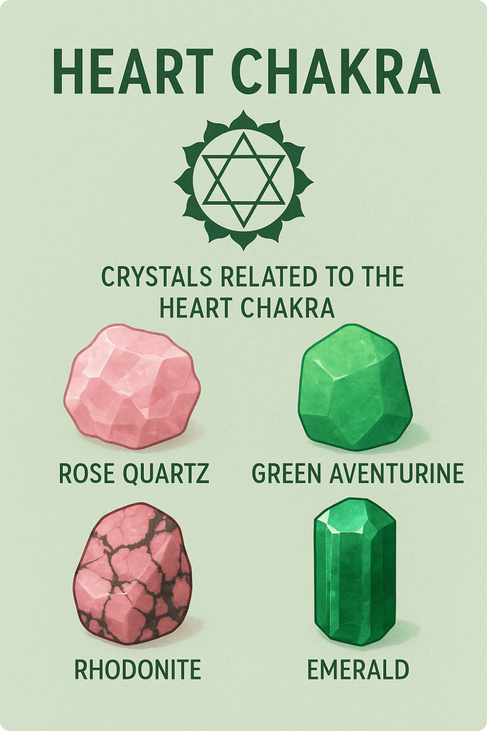 infographic showing crystals for the heart chakra