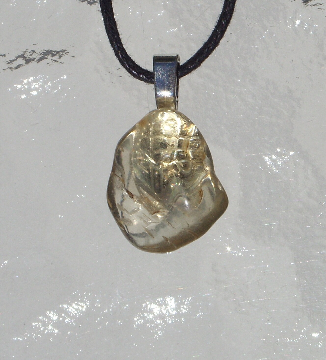 Golden Labradorite aka Bytownite Free Form Stone Crystal Pendant Necklace