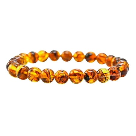 Natural Amber Bracelet - 8mm Beaded Stretch Bracelet and Healing Stones