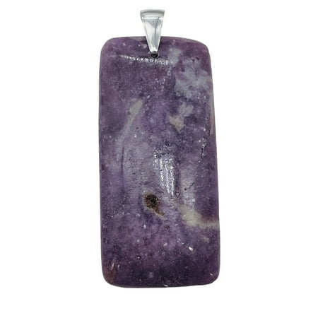 Natural Purple Lepidolite Large Rectangular Sterling Silver Pendant | 2 3/4 |