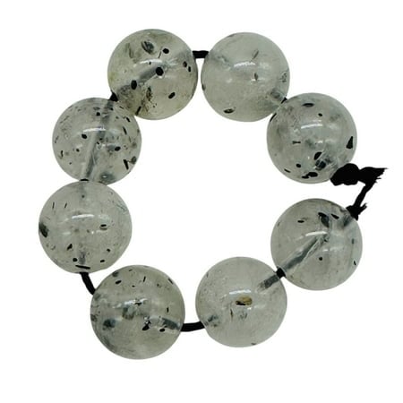 Tourmalinated Quartz Round Bead Parcel | 3 Long | Clear Black | 8 Beads |
