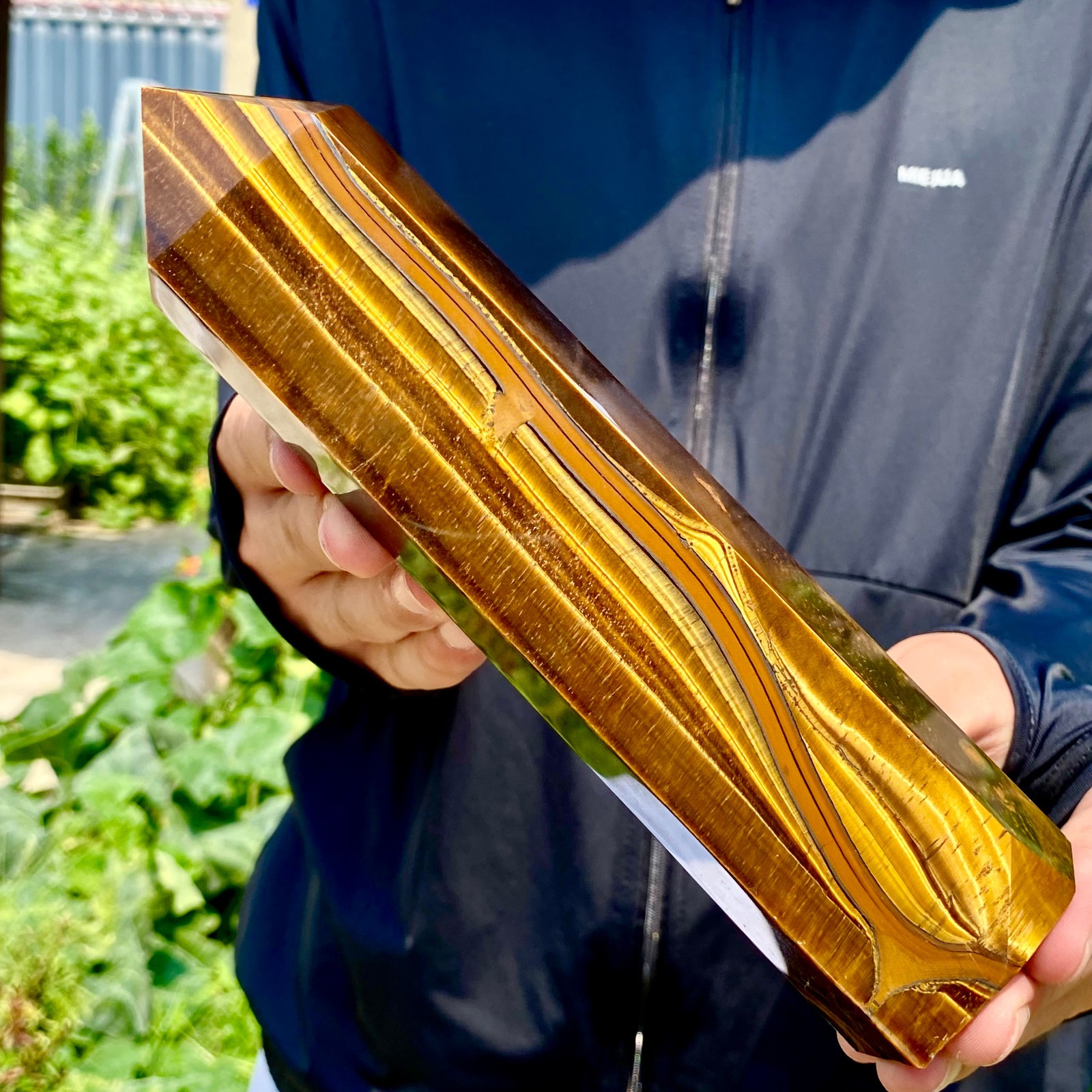 1.7LB Rare Golden Tiger Eye Stone Obelisk Quartz Wand Crystal Pillar Healing