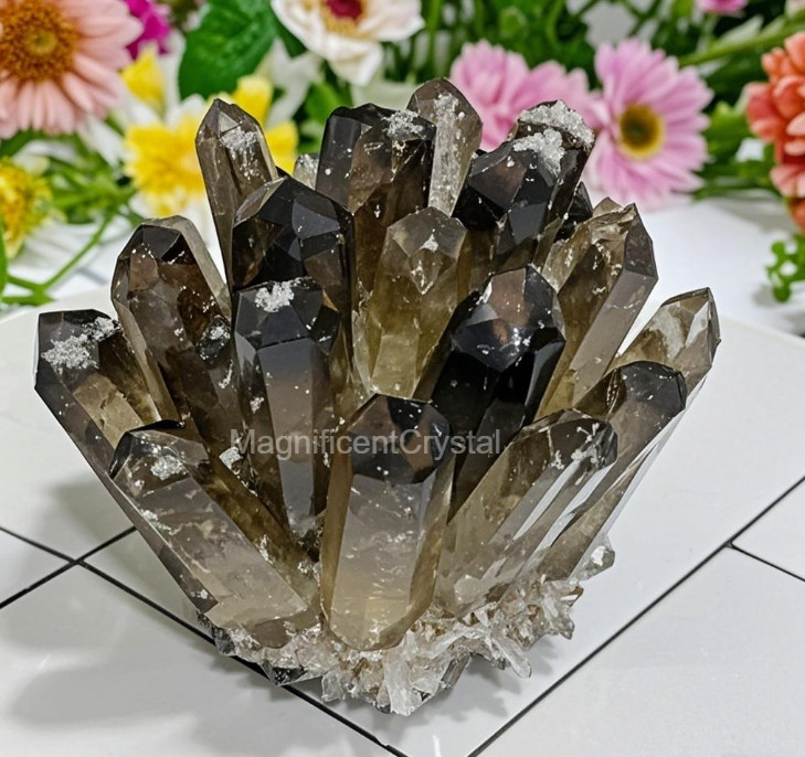 2025Rare 300G+Raw Smoky Quartz Crystal Cluster Natural Rough Geode Reiki Decor