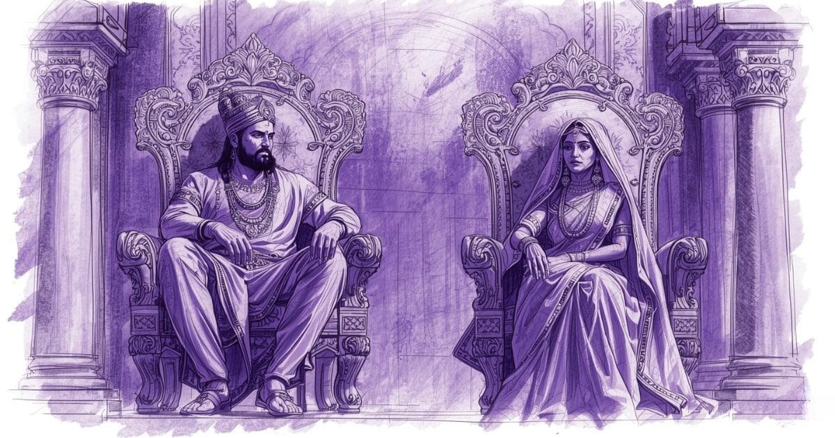 A king and queen on their thrones - violet is a color associated with royalty