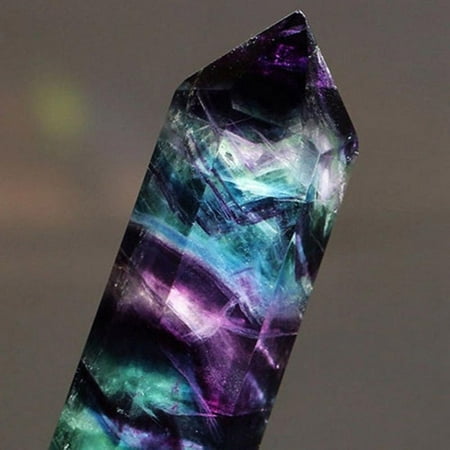 GOODLY Natural Fluorite Crystal Rainbow Striped Fluorite Quartz Crystal Hexagonal Point Faceted Prism Wand for Healing Home Decor 1pcs