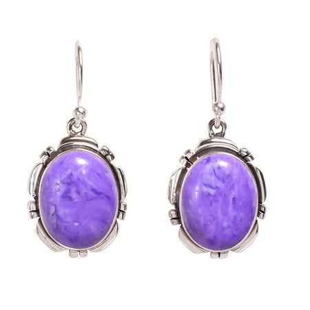 Purple Charoite 925 Sterling Silver Earring V371 Drop/Dangle Earring Purple Earring Oval Earring Gift For Her Charoite Earring