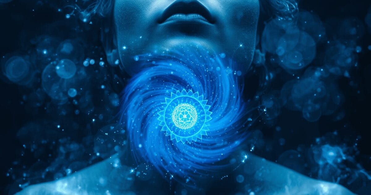 esoterically the color blue is linked to Vishuddha the throat chakra.