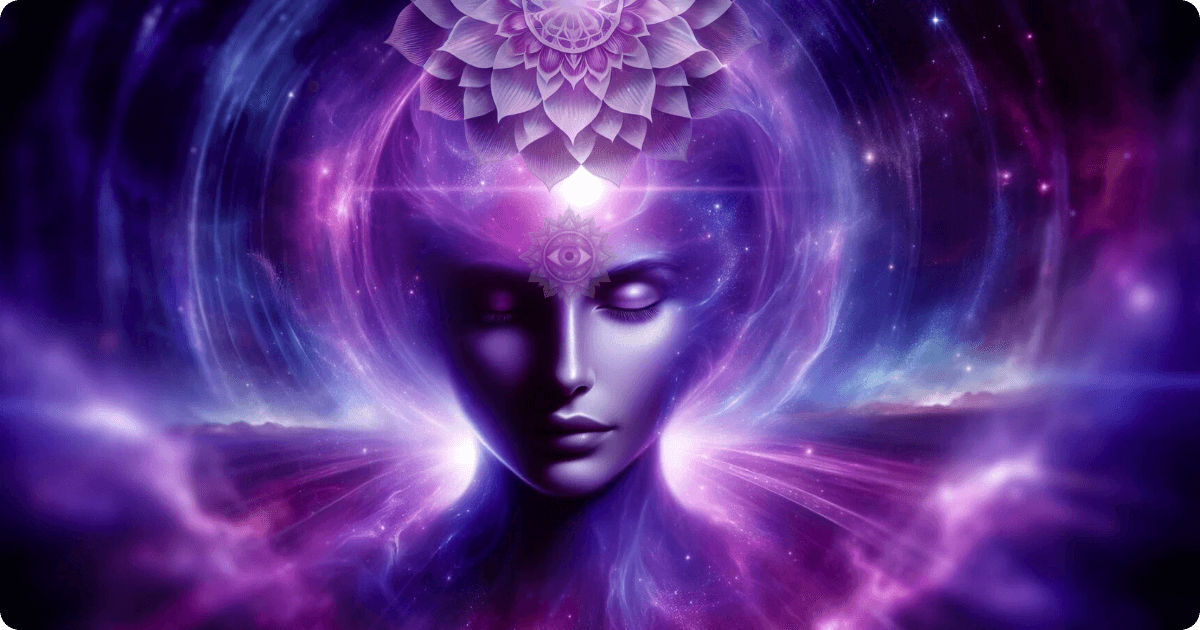 a woman surrounded by violet and purple to signify the violet aura