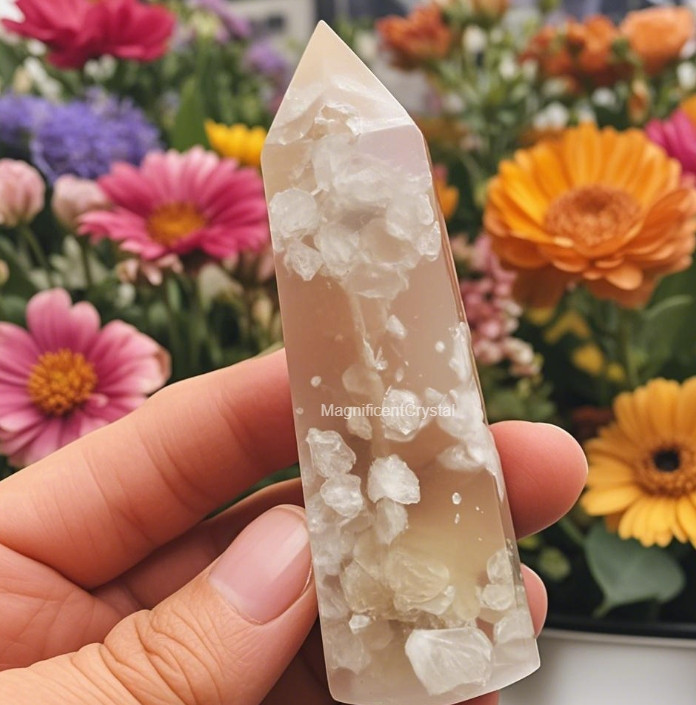 1pc Cherry Blossom Flower Agate Tower Mineral Specimen Healing Home Decor Gift