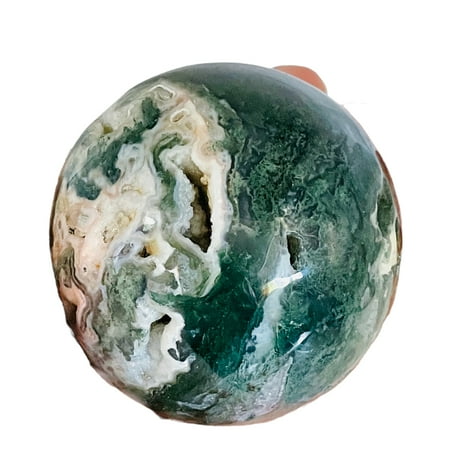 Moss Agate Druzy Quartz Crystal Meditation Sphere | 75mm | Green/White | 1 |