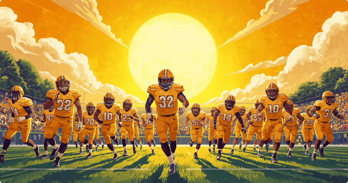 yellow sun, energy, and fun football teams