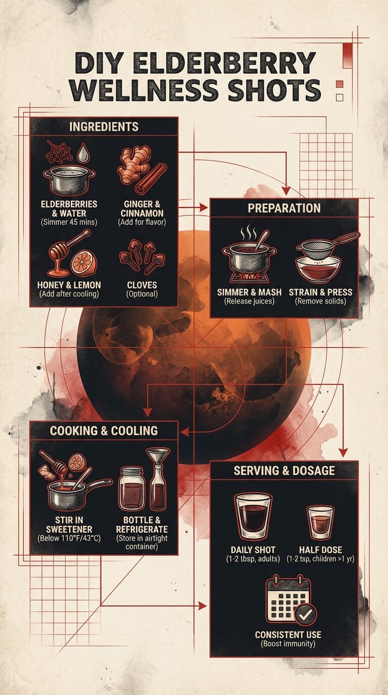 How to make elderberry wellness shots infographic