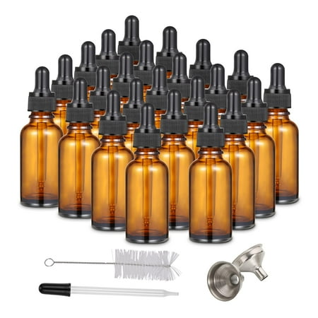 12 Pack 1oz Amber Glass Eye Dropper Bottle for Travels Dropper Bottles for Essential Oil LeakTravel Bottles with 3pcs Stainless Steel Funnels & Long Glass Dropper & Cleaning Brush