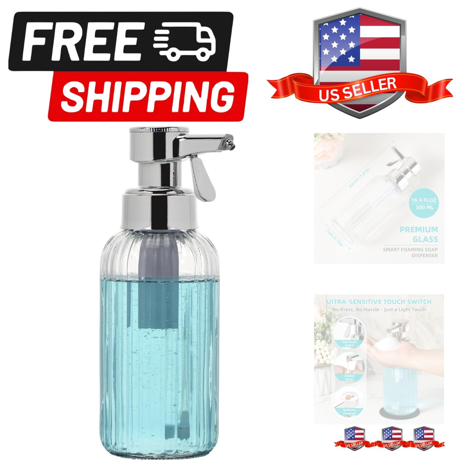 Automatic Foaming Soap Dispenser, 17oz Clear Glass Hand Soap Dispenser with A...