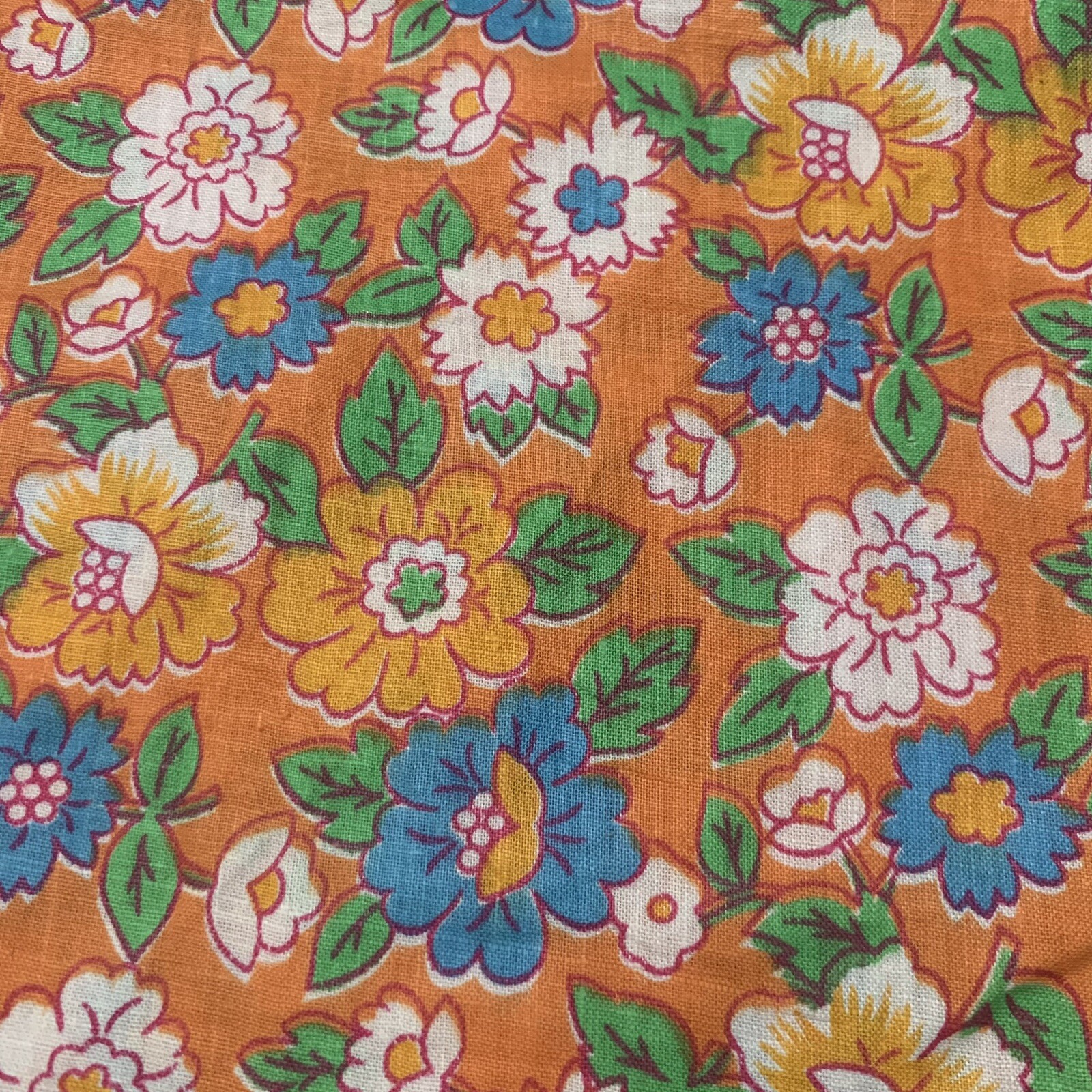 Vintage Multicolor Floral Linen Fabric 54x29.5”