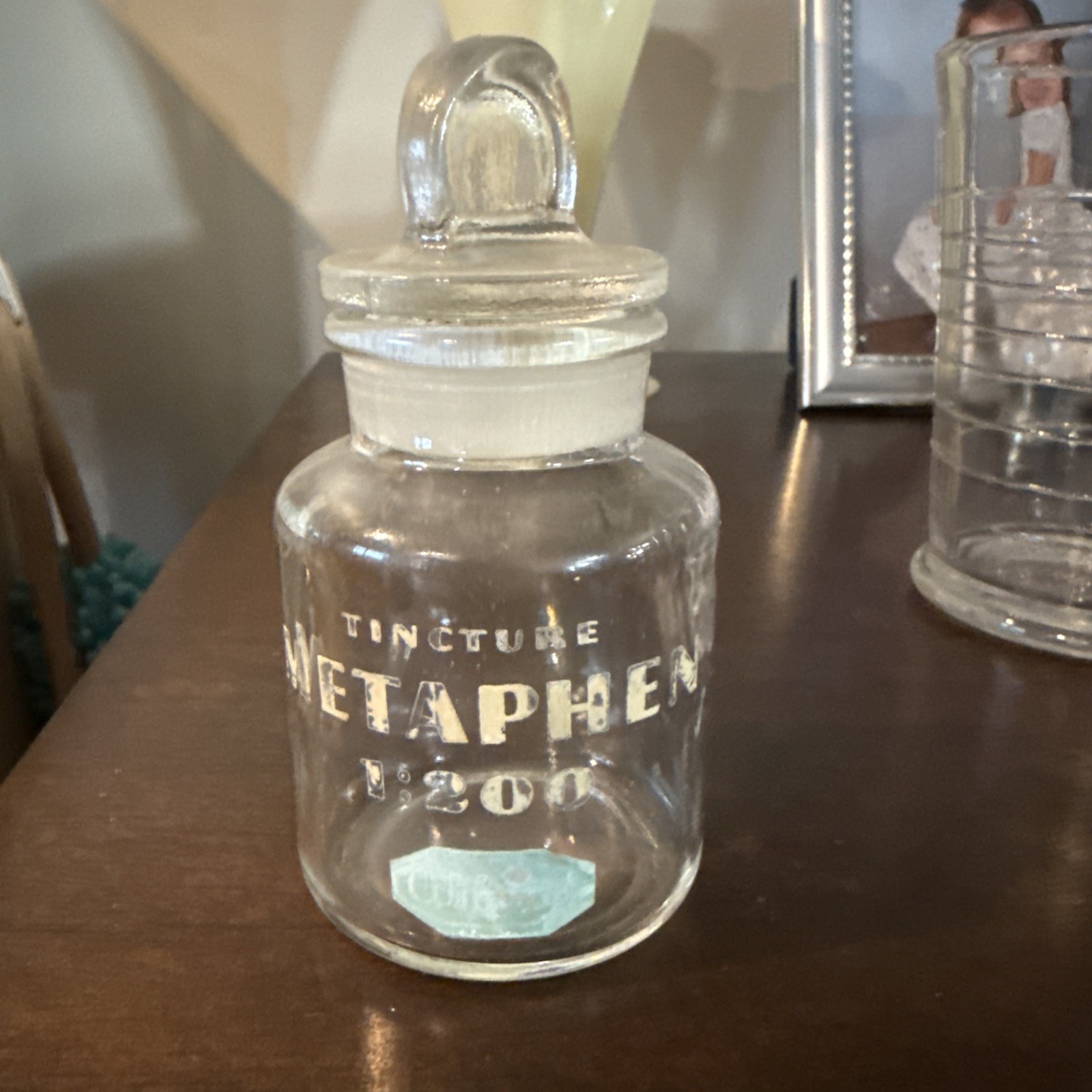 Vintage Tincture Metaphen 1:200 Glass Jar with Lid Look