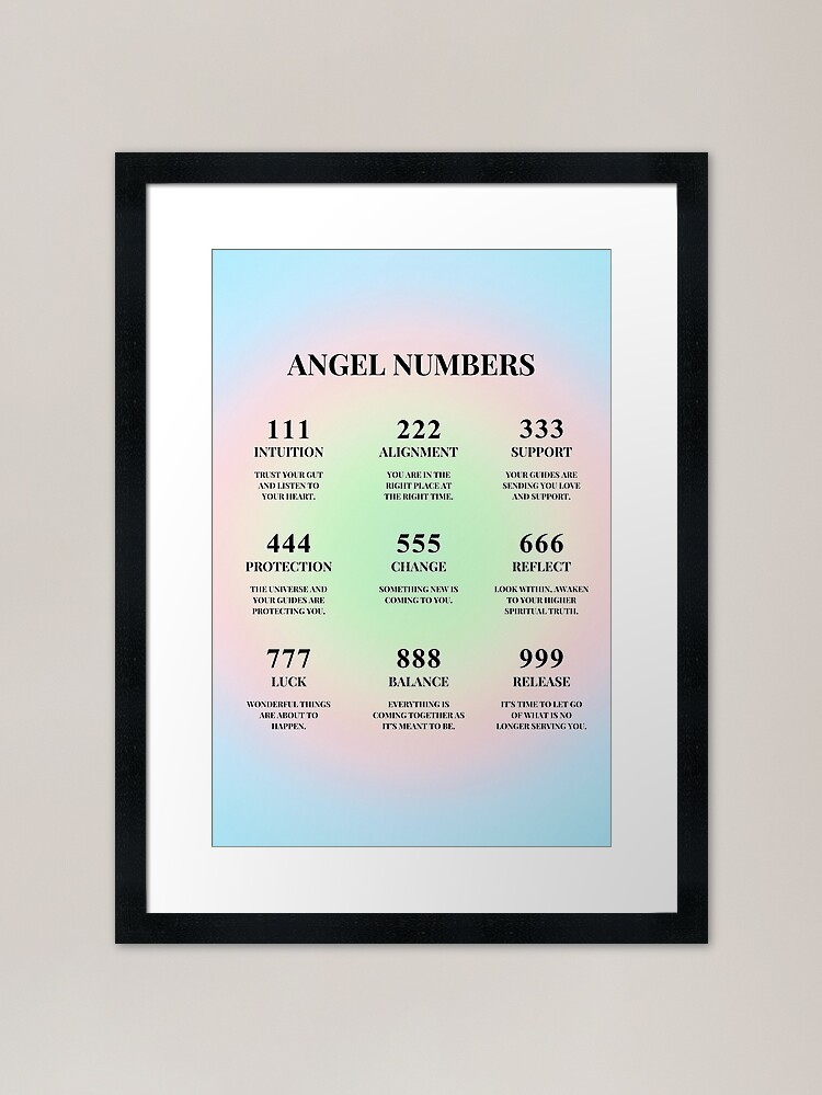 Angel Numbers Chart Rainbow Aura Fr Framed Wall Art Poster Canvas Print Picture
