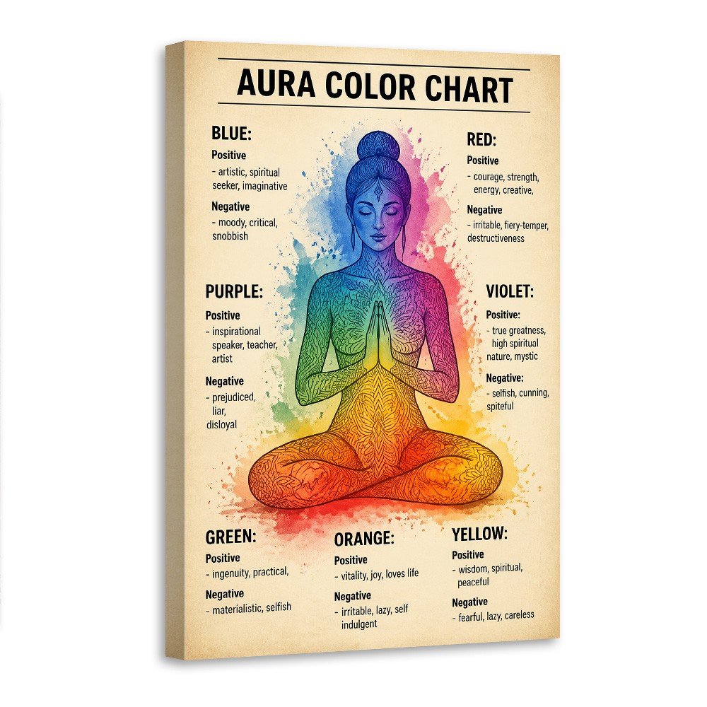 Aura Color Chart Wall Art Canvas Poster Meditation Chakra Healing Guide