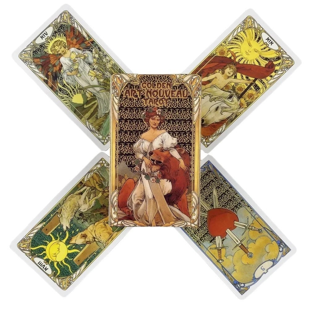 Golden Art Nouveau Tarot Deck 78 Cards English Oracle Divination Set