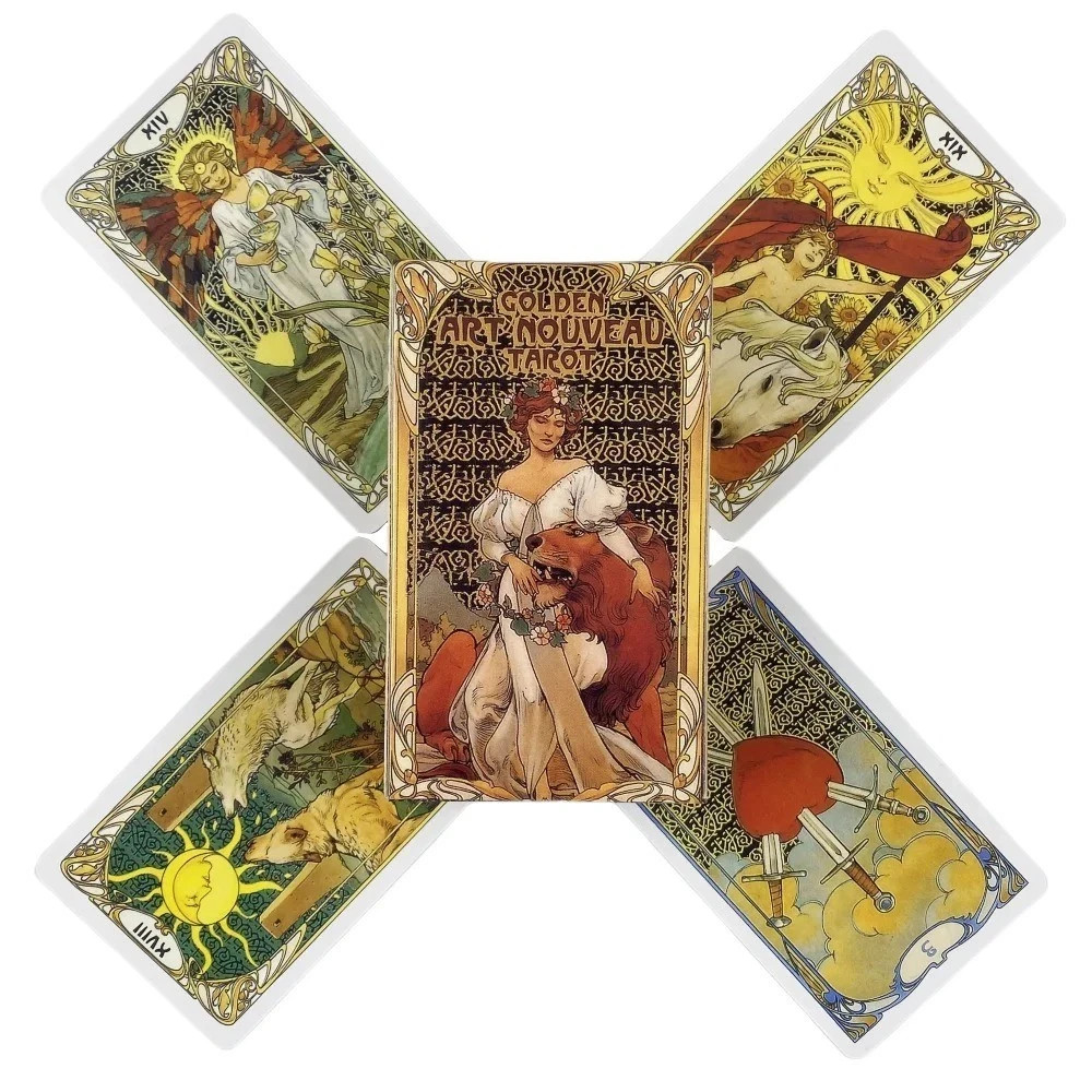 Golden Art Nouveau Tarot Deck 78 Cards English Oracle Divination Set