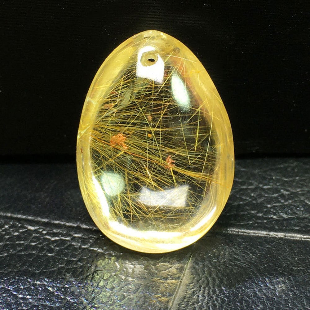 1 x Natural Citrine Yellow Hair Crystal Rutilated Quartz Polished Healing Stone