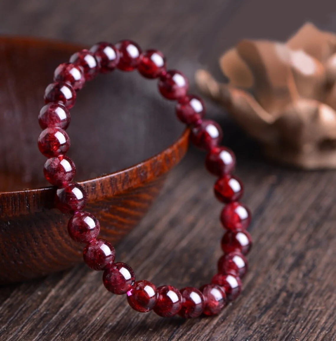 Natural Red Garnet Stone Beaded Bracelet Red Gemstone Stretch Healing Bracelet