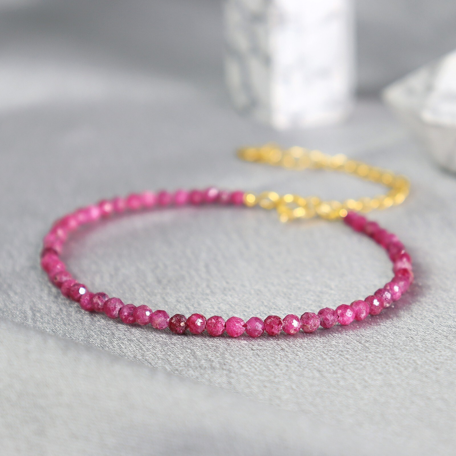 Pink Tourmaline Small Beads Minimalist Dainty Healing Protection Women Bracelet