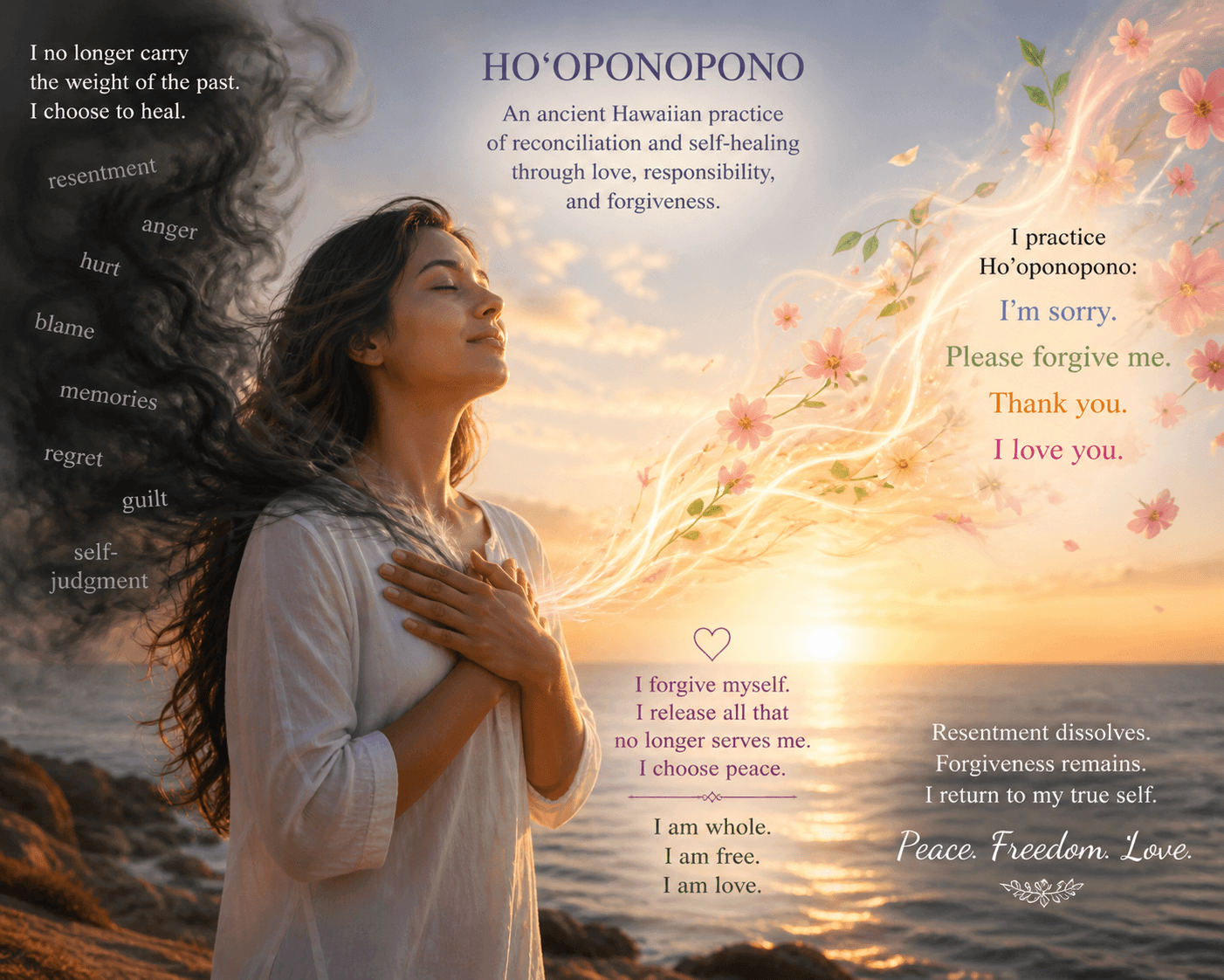 Ho’oponopono practice of healing and forgiveness, releasing resentment and Ho'oponopono Heart Chakra Clearing